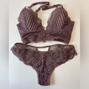 Thistle & Spire Burgundy Lingerie Set Bra and Underwear Purple Sexy 32C & S